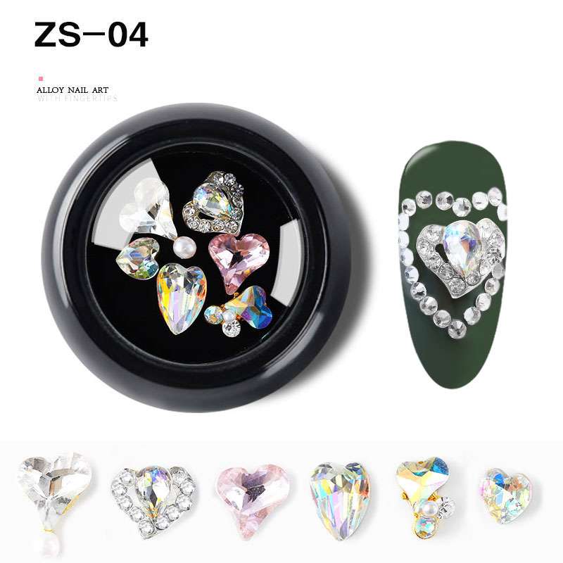 6Pcs/Box Nail Art Irregular Alloy Jewelry DIY Nail Decoration Charms Rhinestone Bow 24 Type Diamond Mixed Design Nails Accessory