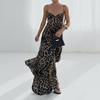 Women Fashion Sexy Leopard Print High Waist Spaghetti Strap Long Dress