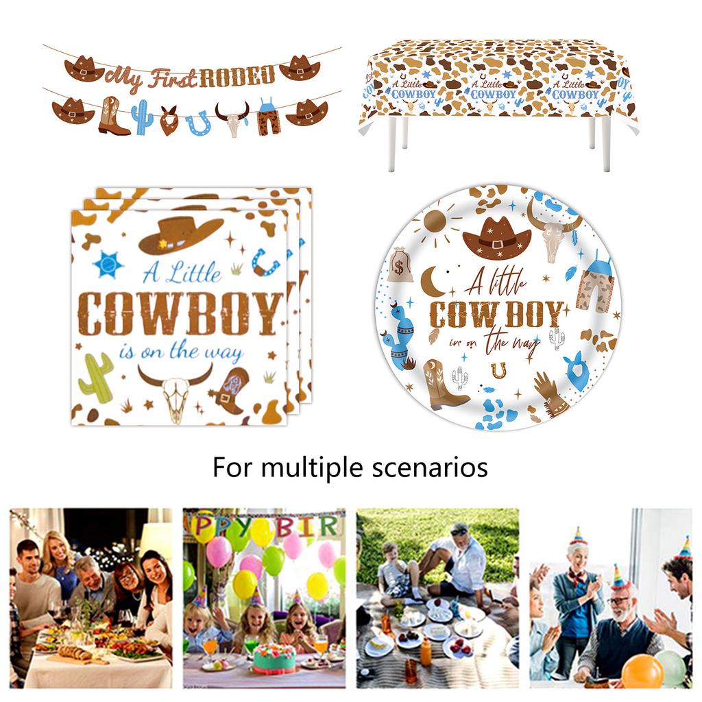 Western Cowboy Party Tableware Set Horse Party Plates Flags Napkins Tablecloth for Birthday CelebrationsThemed Events