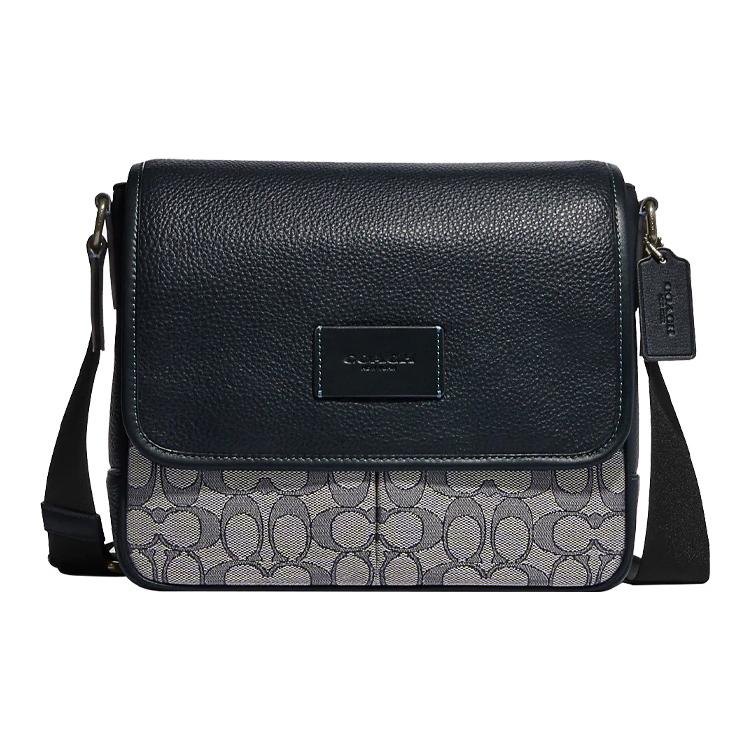New COACH Map Cow Leather Patchwork With Fabric Shoulder Bag Crossbody Bag Medium Size Men's Midnight Blue & Gray CE534-QBV41