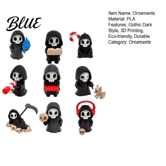 Modern 3D Printed Art 9Pcs Grim Reaper Figurines Cool Skull Skeleton Statues Gothic Dark Halloween Decorative Collectible Items Decoration