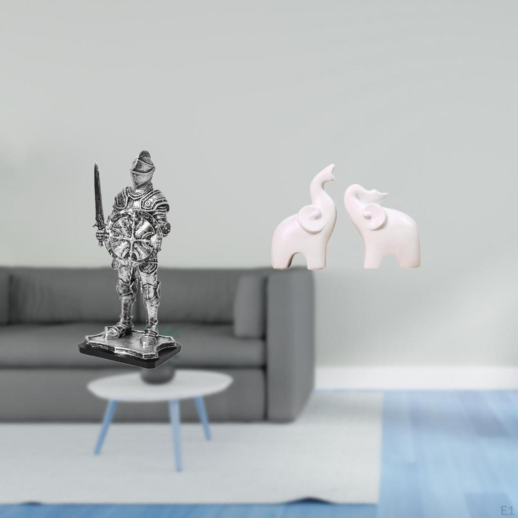 Vintage Knight And Elephant Tabletop Ornaments Creative Sculpture Figurines for Entryway Office Desk