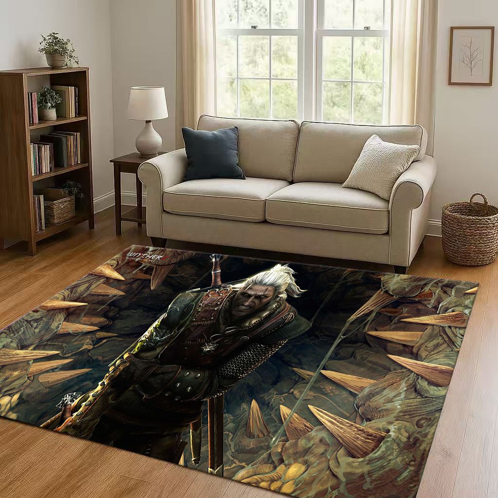 3D The W-Witcher Game Geralt Gamer Cartoon Living Room Non-Slip Area Rug Carpet for Bedroom Playroom Sofa,Home Doormat Kid Gift