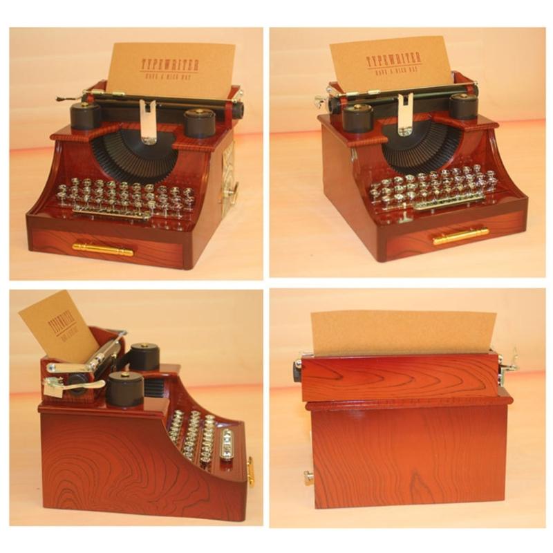 Retro Design Wind Up Mechanical Music Box In Typewriter Shape Sweet Melodies with Drawer Home Desktop Shelf Decors