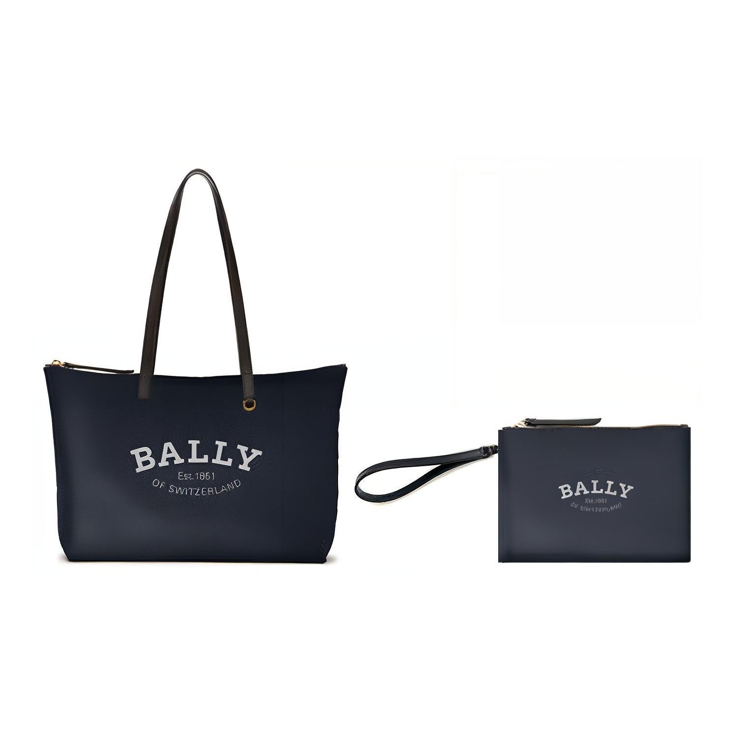 

Bally 42 Zipper Closure Nylon Tote Shoulder Bag Women bags Dark-Blue 6302432 Basic Set (Bag+Dust Bag)