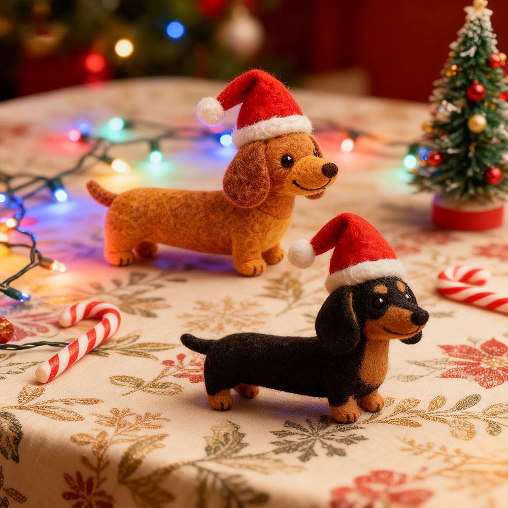 Hand Crafted Wool Felt Dachshund Christmas Ornaments Dog With Santa Hat Xmas Tree Hanging Decor For Winter Home Party Suppl D9D6