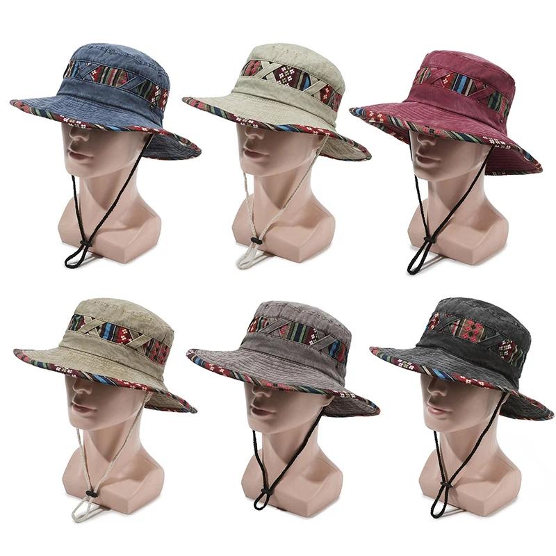 Summer Fisherman Hats For Women Men Ethnic Style Cowboy Bucket Hat Outdoor Camping Hiking Fishing Basin Cap