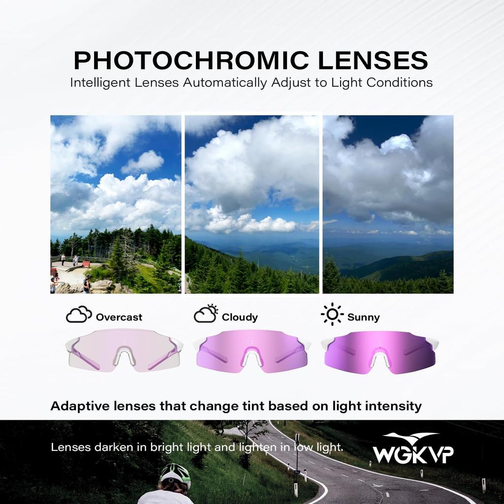 Photochromic Sunglasses, UV400 Protection, Sports Glasses For Men and Women Cycling Jogging Travel Goggles
