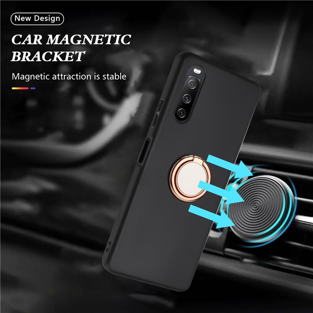 For Sony Xperia 10 VI TPU Case Ring Kickstand Matte Phone Cover Work With Magnetic Car Holder