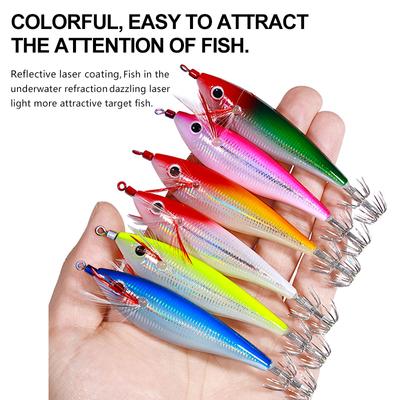 6PCS/LOT Pesca Eging Squid Wood Shrimp Hooks Lure Octopus Bait 10cm 10g Luminous Octopus Bait Goods for Fishing Artificial Bait