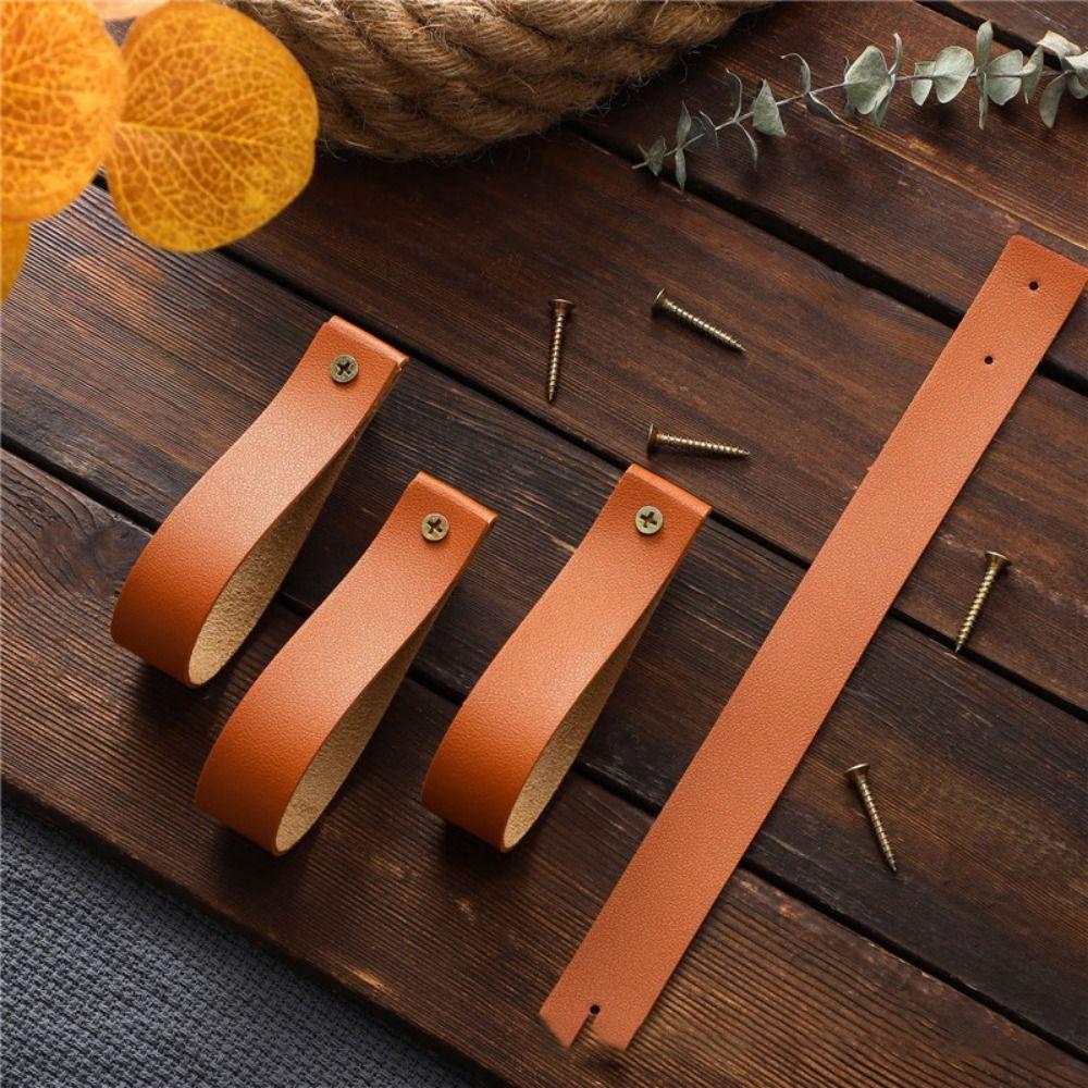 2PCS Wall Mounted Leather Towel Rod Holders PU Curtain Rod Holder Wall Mounted Hook  Cabinet