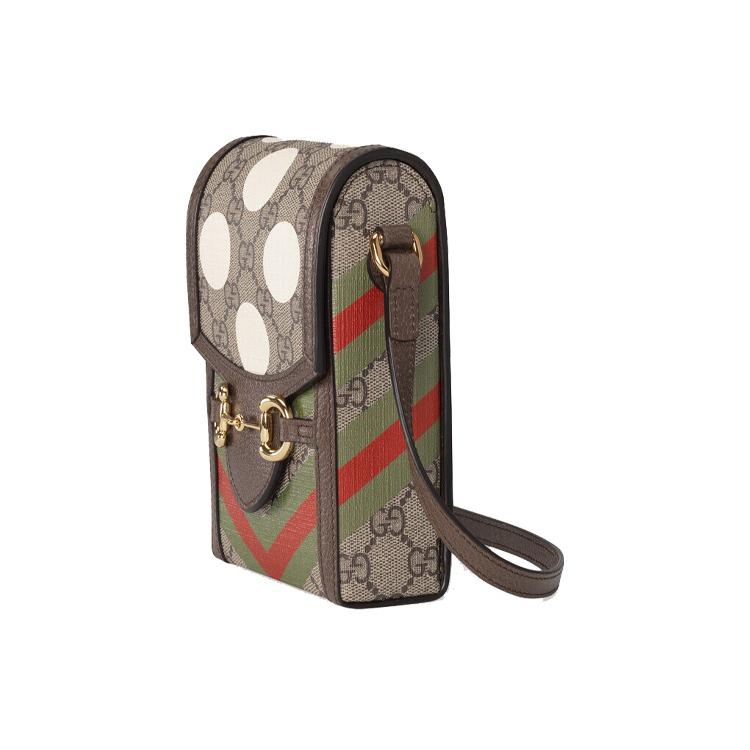 GUCCI Horsebit 1955 Canvas With Leather Cell Phone Pouch, Shoulder Bag, Crossbody Bag Mini Unisex Ebony/Brown