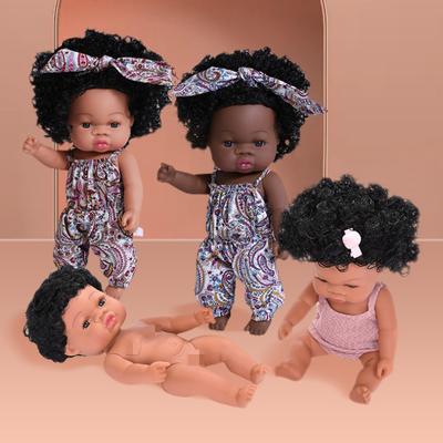 33cm Tam Silikon Gövde Yeniden Doğan Bebek Oyuncakları Koyu Siyah Kahverengi Cilt İsteğe Bağlı Yeniden Doğuş Bebek Gerçekçi Kıvırcık Saç Yenidoğan Bebek Çocuklar İçin Doğum Günü Noel Hediyesi