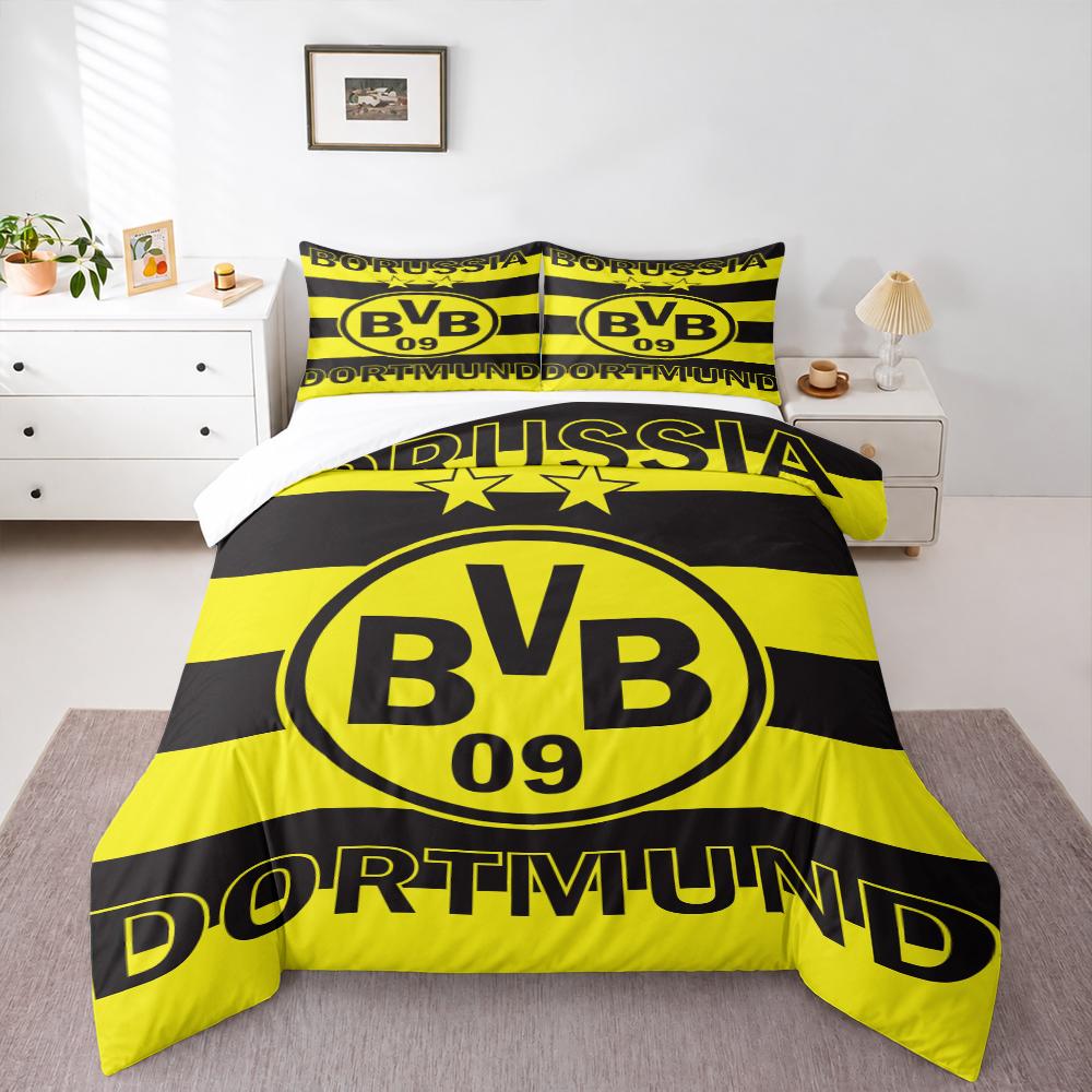 Borussia Dortmund BVB 09 Yellow Black Stripes Bedding set (1 duvet cover, 2 pillowcases, duvet not included), Club Badge Art Print