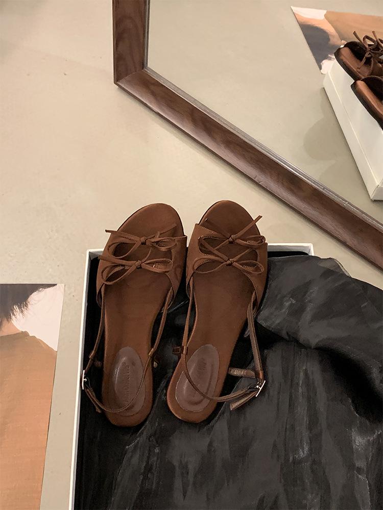 Niche French Flat Bow Sandals: 2025 Summer Fairy Shoes with Round Toe