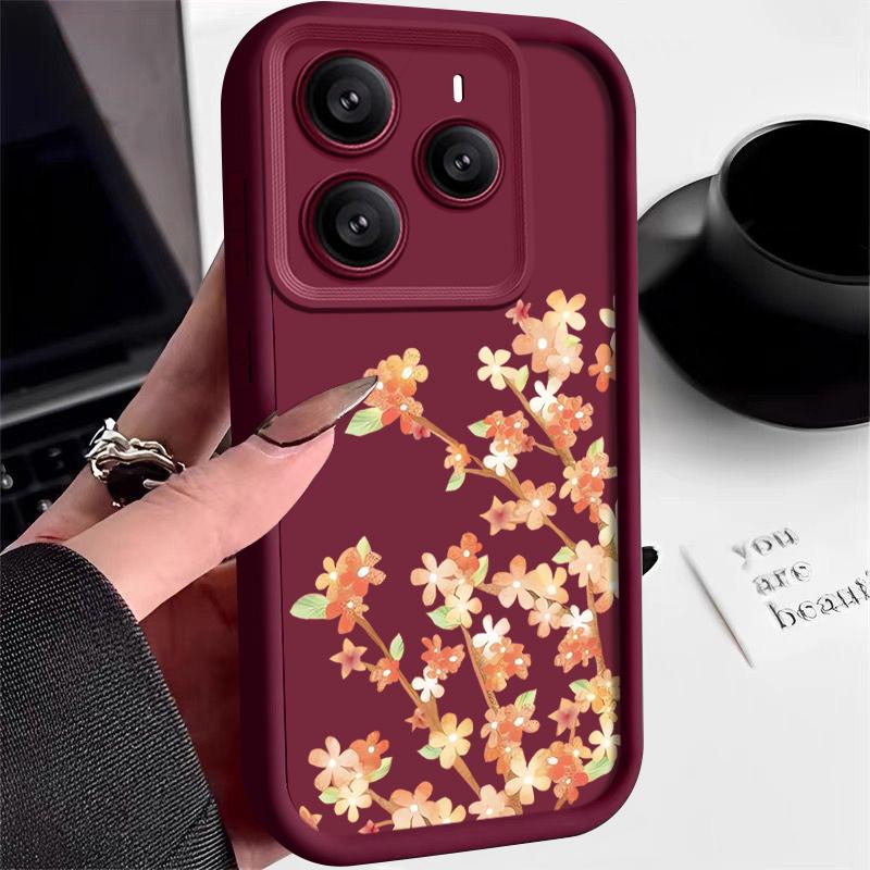 Orange Blossoms Floral Pattern Case For Xiaomi 14T 13T 11T Pro Funda Redmi Note 14 13 Pro 5G 4G 12 11 Shockproof Bumper Silicone Cover