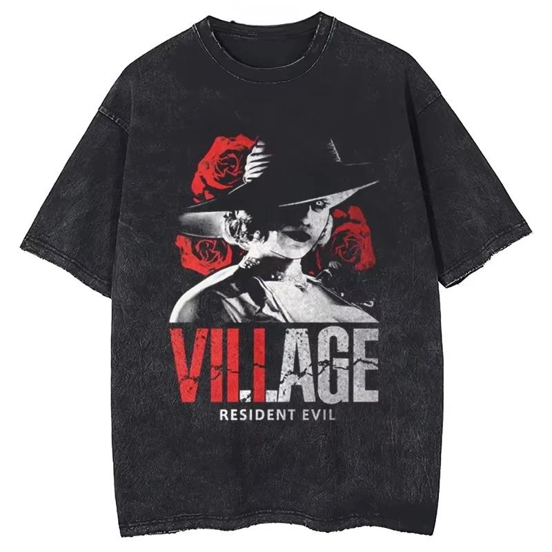 T-shirt Oversize a Manica Corta Lavata Vintage con Raffigurazione di Jill Valentine, Nemesis da Resident Evil 3, Logo Umbrella Corporation Ombrello Rosso