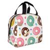 Colorful Donut Print Lunch Bag Waterproof Insulated Canvas Cooler Bag Thermal Cold Food Picnic Travel Tote for Women Children