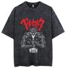 Vintage Washed Oversized Short-Sleeve T-Shirt Featuring Berserk Guts In Berserker Armor, Dragonslayer Sword and Giant Wolf Head Sketch Graphic Print
