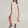 Women's Round Neck Solid Colour Split Belt Knitted Dress