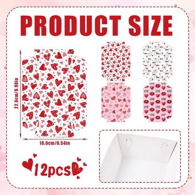 12 Pièces/Ensemble Plateaux Alimentaires en Papier Jetables Créatifs Papier Rectangulaire Assiette de Dîner Saint-Valentin Plateaux Épaissis en Forme de Bateau