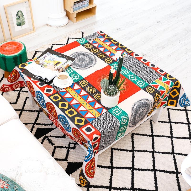 Bohemian Tablecloth with Rectangular Mandala Print Ethnic Style Dining Tablecloth Retro Thai Tea Table Cover Cloth Festival Party Home Decorat Fabric