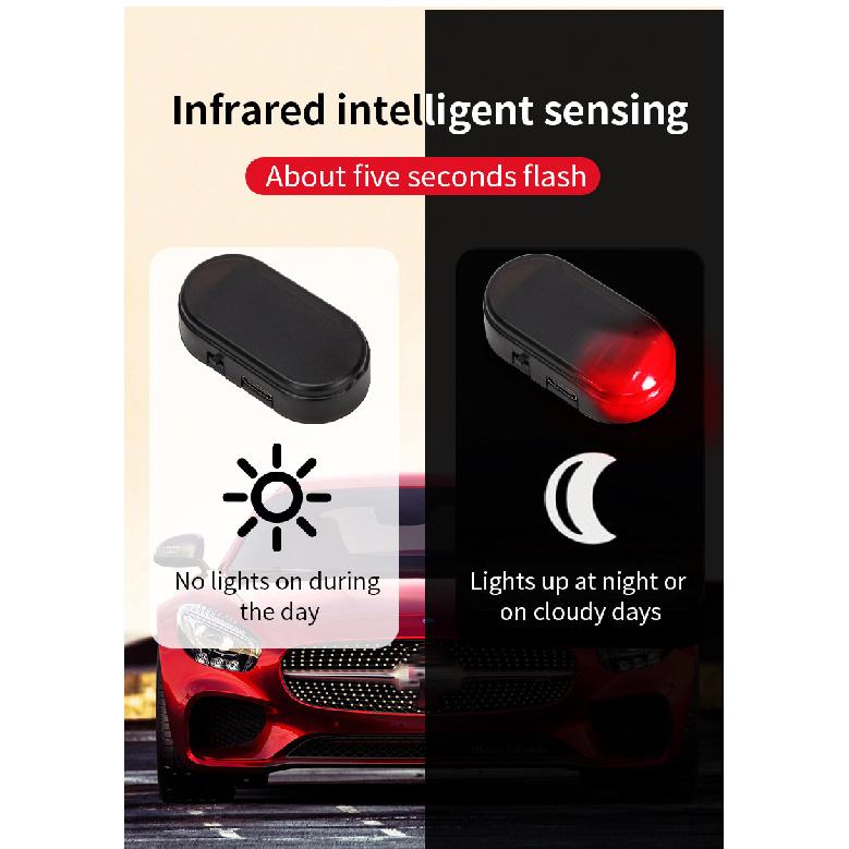 1pc Car Fake Security Light Solar Powered Simulated Dummy Alarm Wireless Warning Anti-Theft Caution Lamp LED Flashing Lights Dome Lights 6