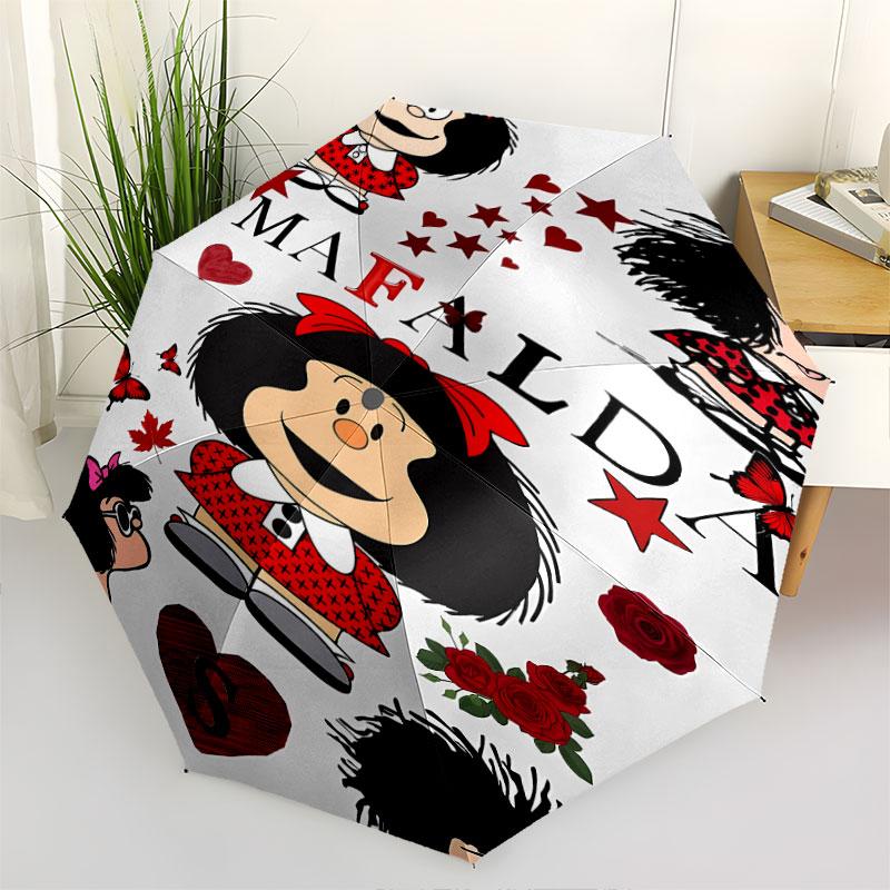 1 PC Automatic Folding Umbrella - Mafalda Pattern Portable Foldable Design With 8 Ribs Christmas Birthday Gifts