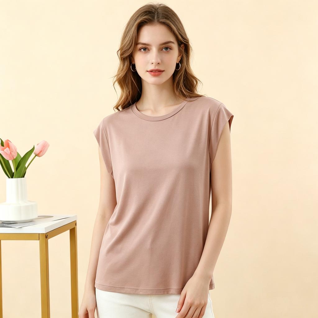 T-shirt da donna estiva in modal senza maniche, tinta unita, vestibilità larga, leggera, base per layering, casual per uso quotidiano, maglietta base, canottiera