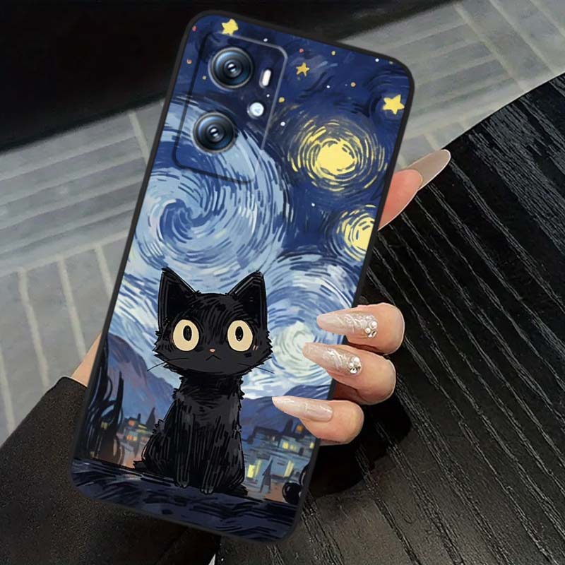 

Милая мультяшная кошка Иллюстрация Чехол для телефона Для OPPO Reno 5 6 7 A96 A40 A58 Realme GT A74 A78 Neo2 A74 A78 Find X5 X3 X7 X8 Черный OPPO A72