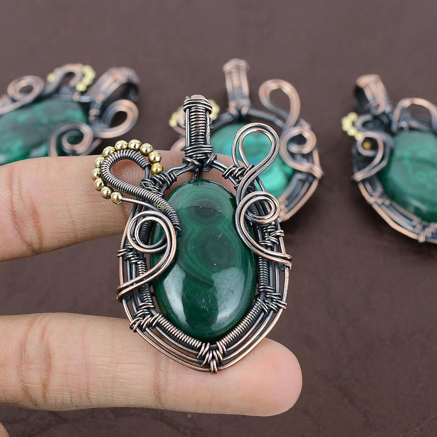 Malachite Handmade Copper Wire Wrap Jewelry Pendant 2.64" S8R62