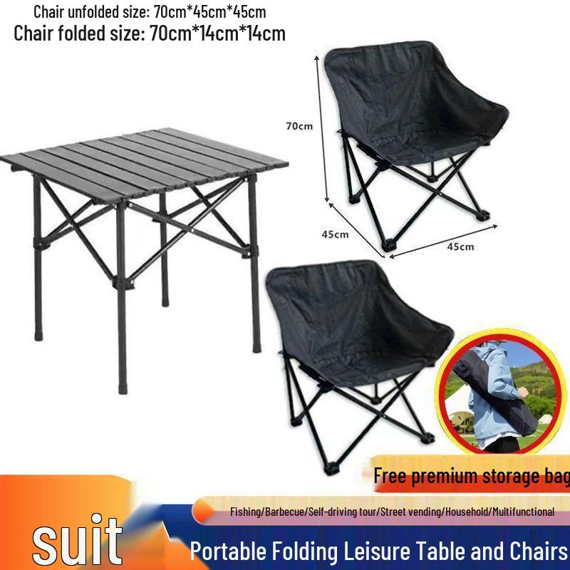 Folding Outdoor Table & Chair Set with Backrest - Portable Multifunctional Lounger for Camping & Home Use.