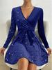 2025 Autumn/Winter V-neck Sequin Waist-cinching Short Dress - One Size in Stock
