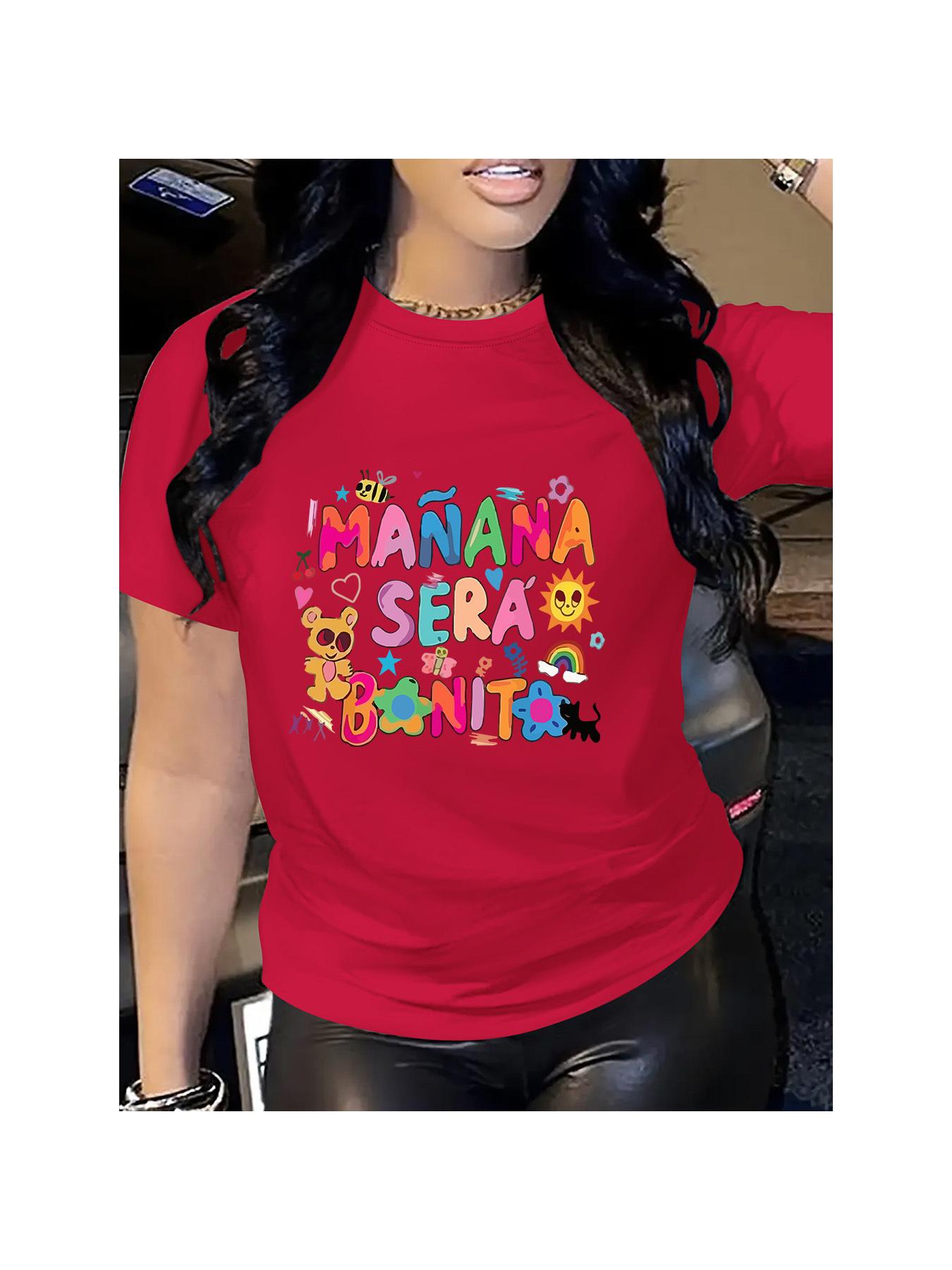 

Women s Vibrant Pink Casual T-Shirt - Manana Sera Bonito Colorful Letter Print Round Neck Machine Washable graphic t shirts S