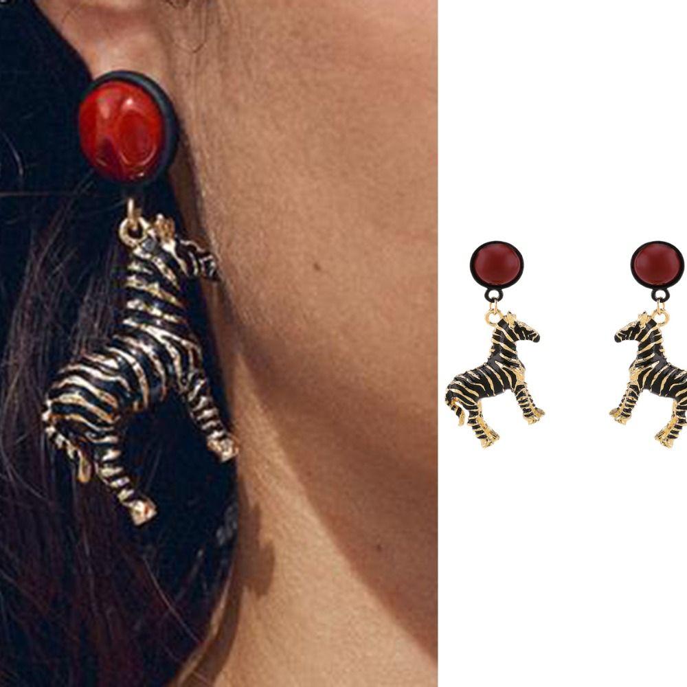 Oil Drop Pendant Zebra Necklace Trend Jewelry Animal Earrings Personalized Enameled Earrings Girl