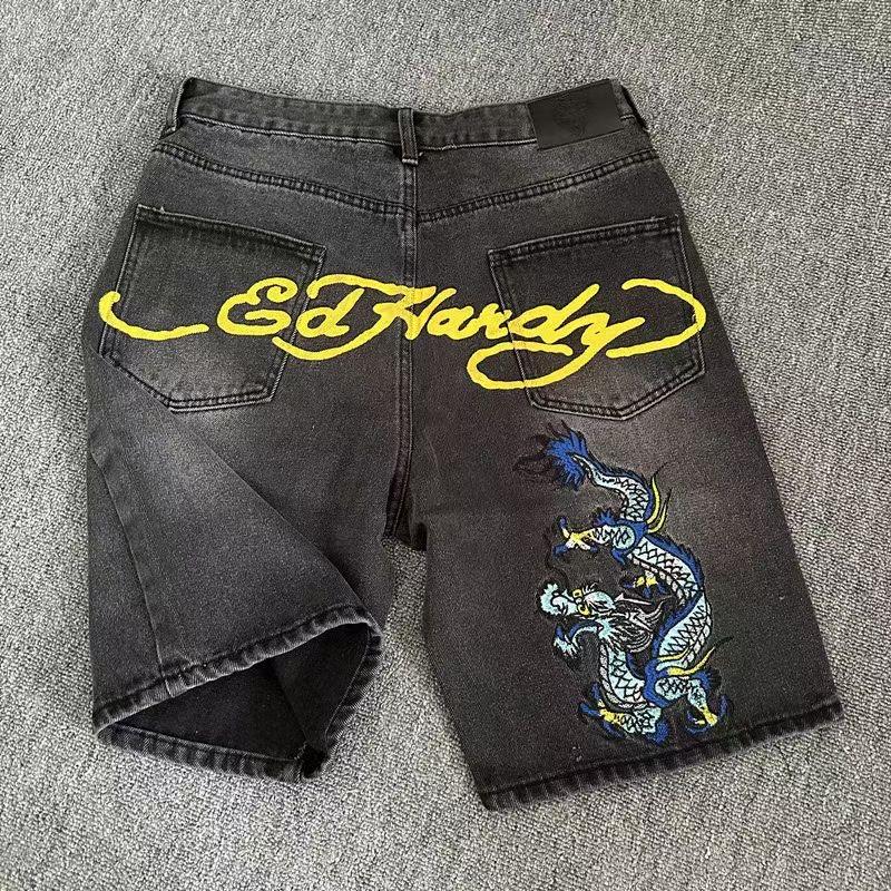 

ZYLLO Вышитые джинсовые шорты Уличные джинсы Харадзюку Ретро Повседневные брюки 36 чёрный