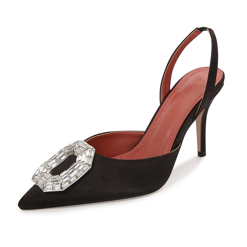 Fashion Elegant Rhinestone Satin Stiletto Heels Pointed Toe Women Sandals Summer Fashion Shoes