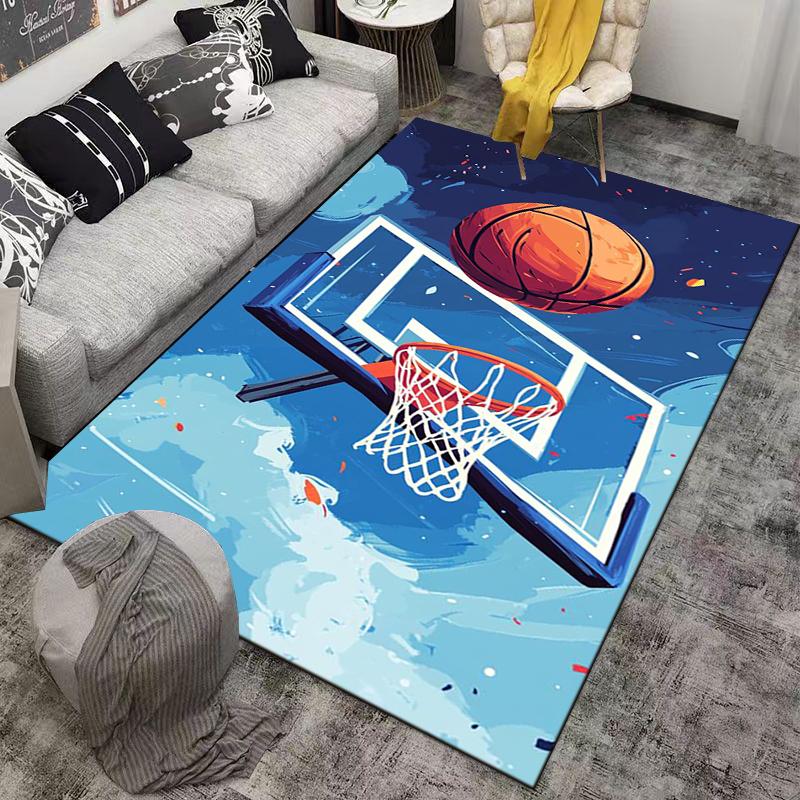 Basketball Hoop Carpet with Ball Sports Pattern for Bedroom Decor Suitable for Use As an Anti-slip for Living Room Bedroom Sofas