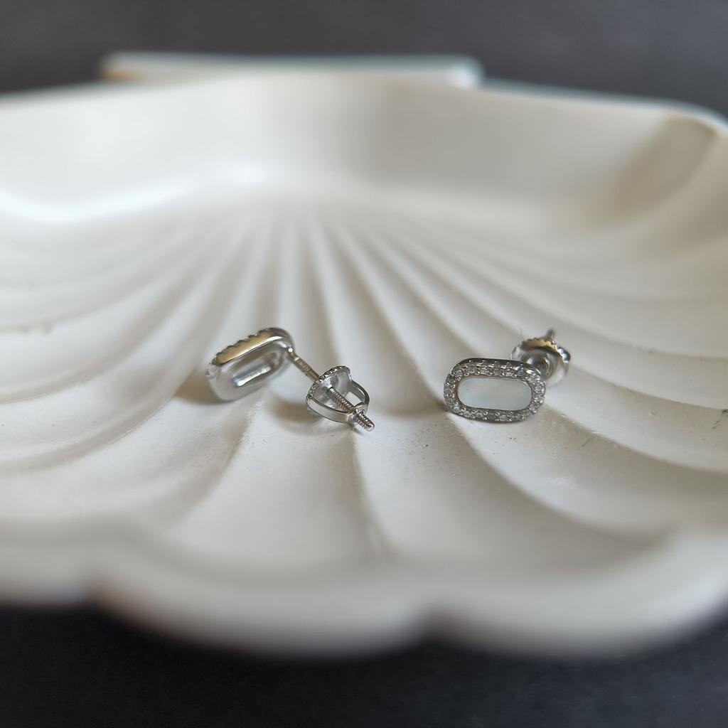 Silver Earrings with Natural Mother-of-pearl, Cubic Zirkonia (2184713)