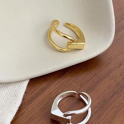 Anello Asimmetrico Geometrico Semplice Moda Donna Design Personalità Regolabile Aperto Anello Indice Quotidiano Casual Gioielli per le Mani