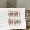 Women Long Press‑On Nails Pure‑Handmade Pink Gold Cat‑Eye Zircon Butterfly False Nail Patches