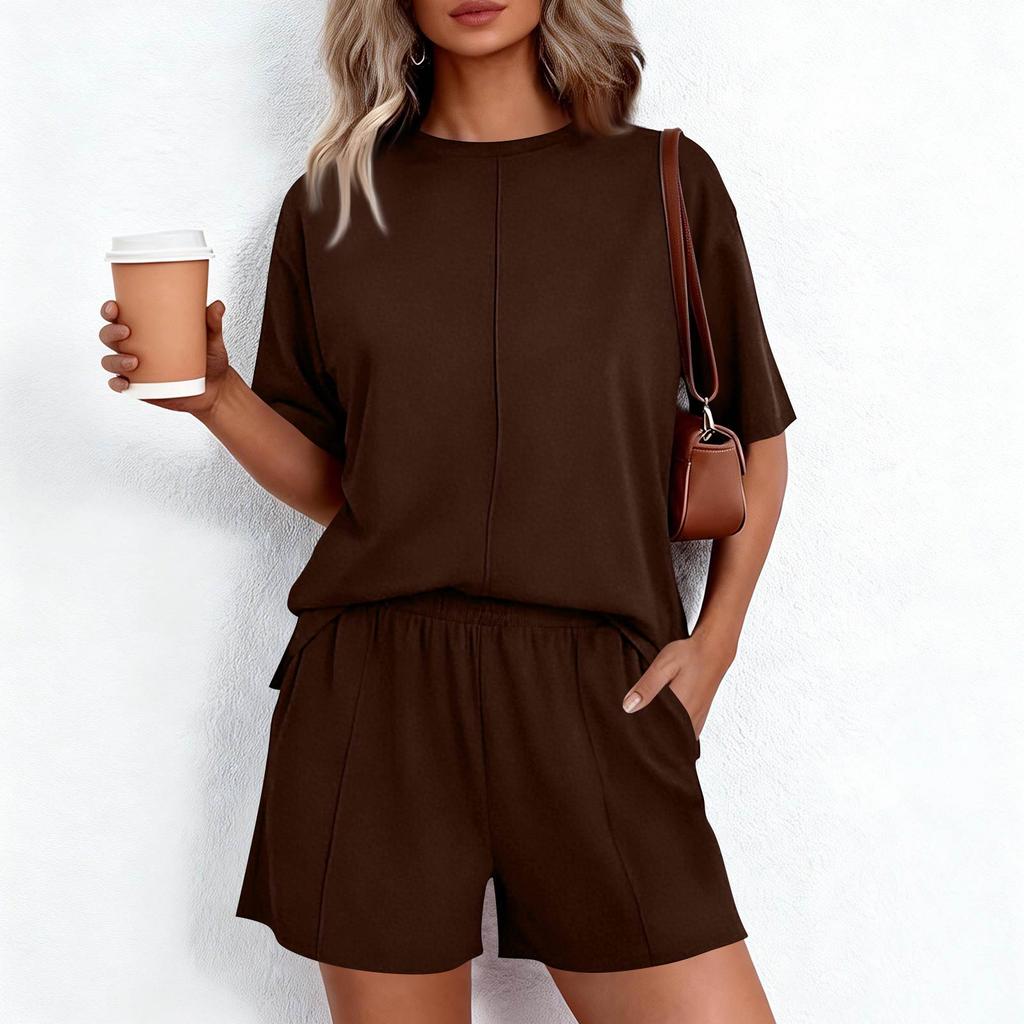 Women's 2-Piece Fashionable Casual Loose-Fit Short-Sleeve Top And Shorts Set