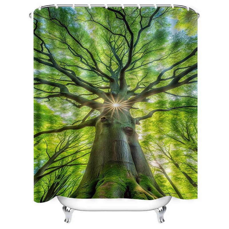 Sunlit Tree Waterproof Shower Curtain Heat Resistant Machine Washable Non-Transparent 180x180cm