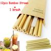 12pcs Drinking Straws Green Reusable Bamboo Straws with Eco-Friendly Bamboo Straw Brush Decoration Gift Party Bar Accessories