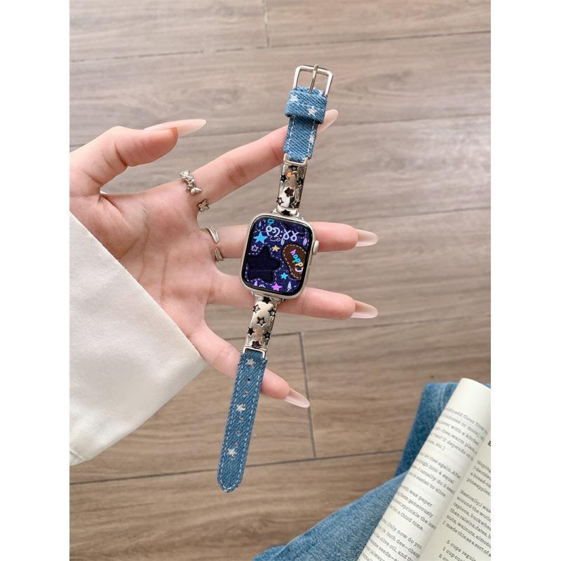 Star Denim Watch Strap for Apple 11th Gen, Huawei GT6, and Xiaomi 9 Pro Female Models