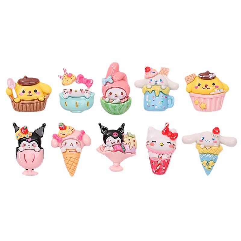 10Pcs Kawai Bright Surface Cat Dessert Ice Cream Series Resin Flat Back Scrapbook Figurine Diy Bow Decor Accessories Crafts A3