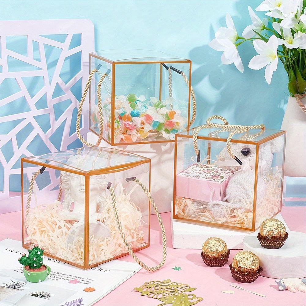 8pcs Transparent PVC Gift Boxes with Polyester Cord Handles Square Clear Box Gift Packing Box Jewelry Ornament Packaging Display Clear Display Cases