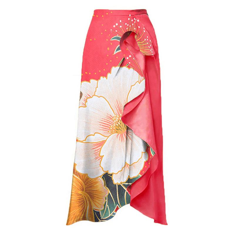 

Миди-платье с цветочным принтом и высоким разрезом для пляжа M красный