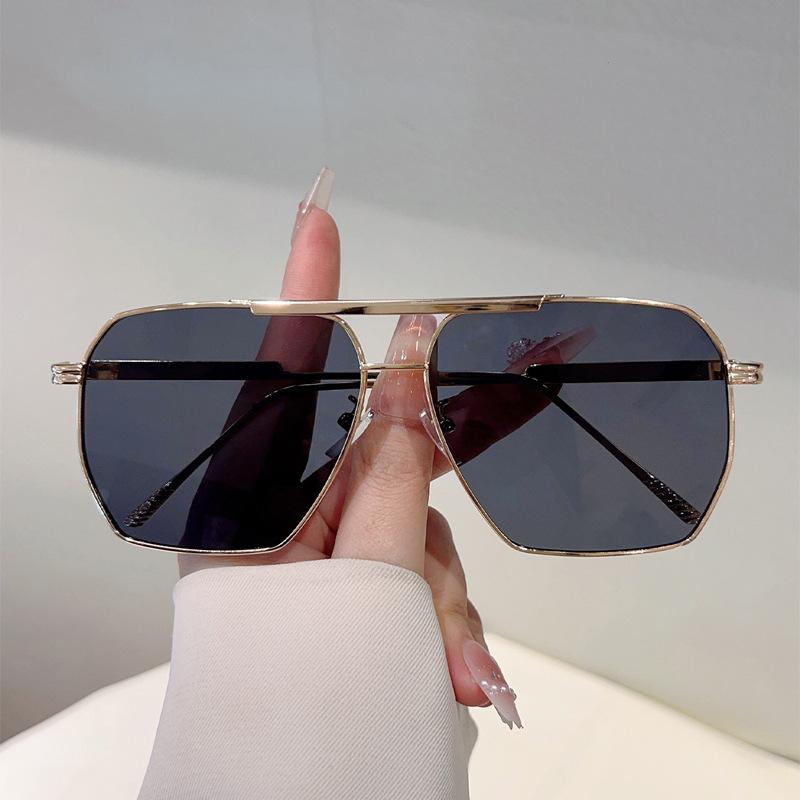 Big Frame Metal Double Bridge Sunglasses Women For Men  Vintage Punk Luxury Brand Designer Irregular Pilot Sun Glasses Uv400