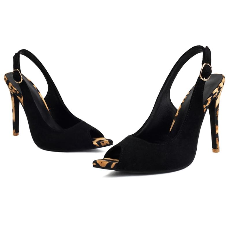 Sexy Leopard Women's Sandals Summer Shoes Thin High Heels Peep Toe Slippers Slingbacks Black Party Dance Wedding Shoes Female